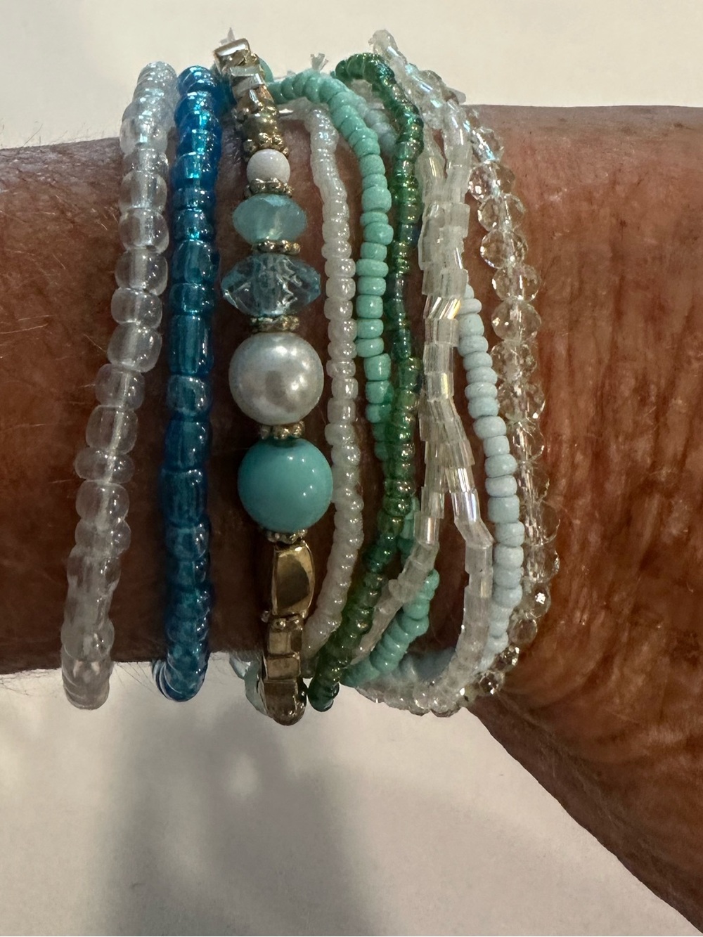 NEW Aqua/Blue Beaded Bracelet Stack (10)
